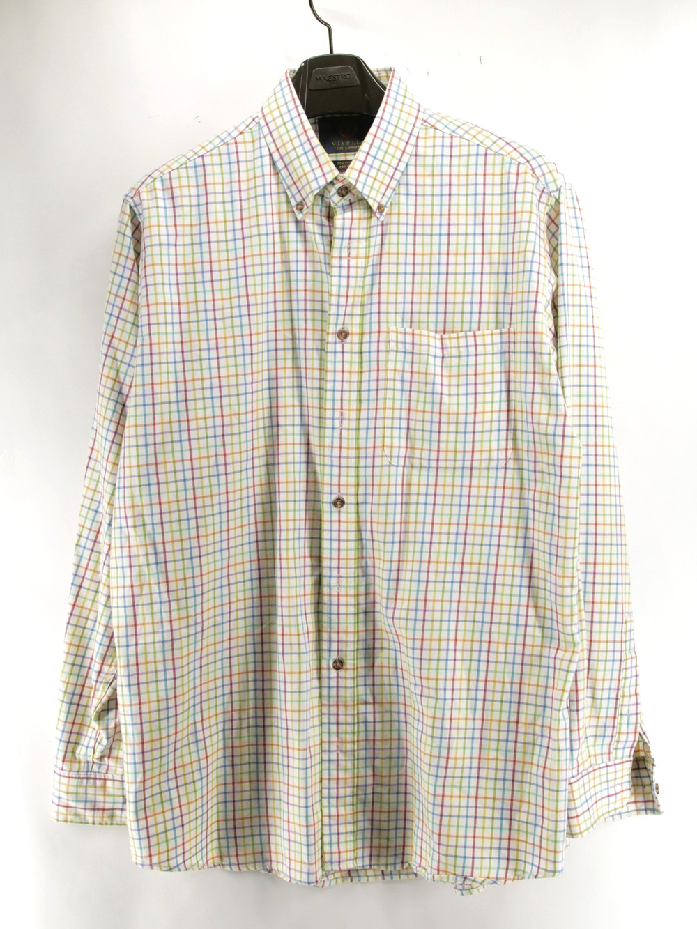Viyella EST London Mens L Multicolor Check Button Up Traditional Fit Wool Cotton
